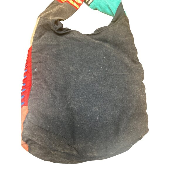 Handmade Patchwork Boho Sling Bag With Embroidered Peace & Flower Design Multico - Picture 4 of 6